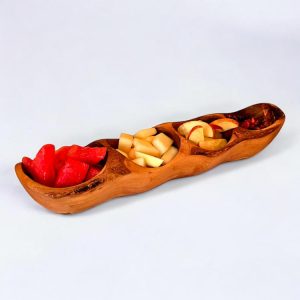 Four-Cavity Tunisian Olive Wood Snack & Tapas Bowl – Rustic Elegance for Entertaining & Storage