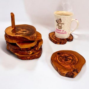 Olive Wood Coaster Holder Set | 6 Pieces