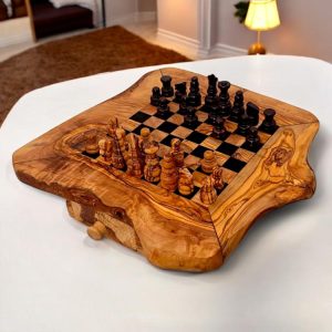 Medium Olive Wood Chess Table with Hidden Drawers 🌿