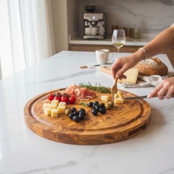 Round olive wood charcuterie serving board
