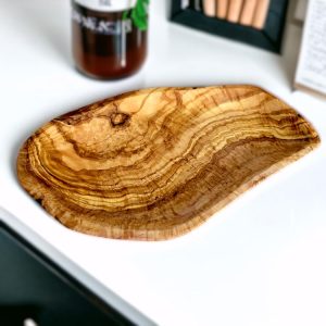 Rustic olive wood tray with natural irregular shape