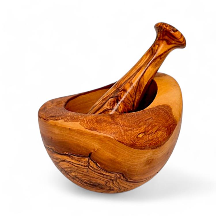 Natural olive wood mortar and pestle