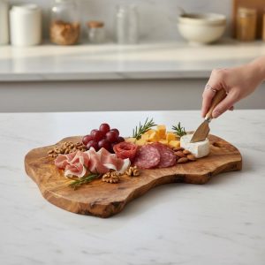 Irregular shape olive wood chopping board with hanging hole