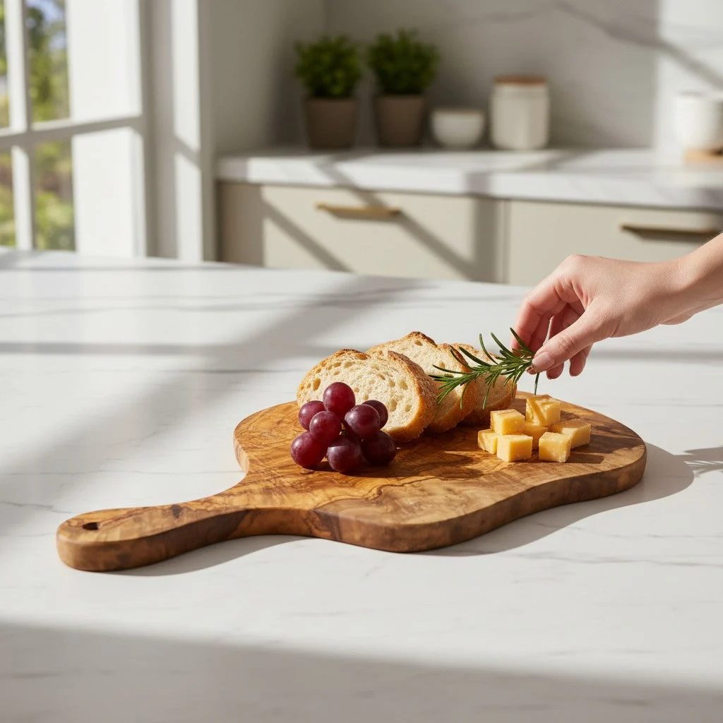 Handcrafted Olive Wood Freeform Charcuterie Board with Handle - Image 5