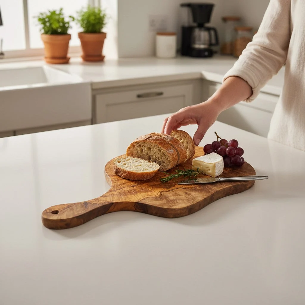 Handcrafted Olive Wood Freeform Charcuterie Board with Handle - Image 3