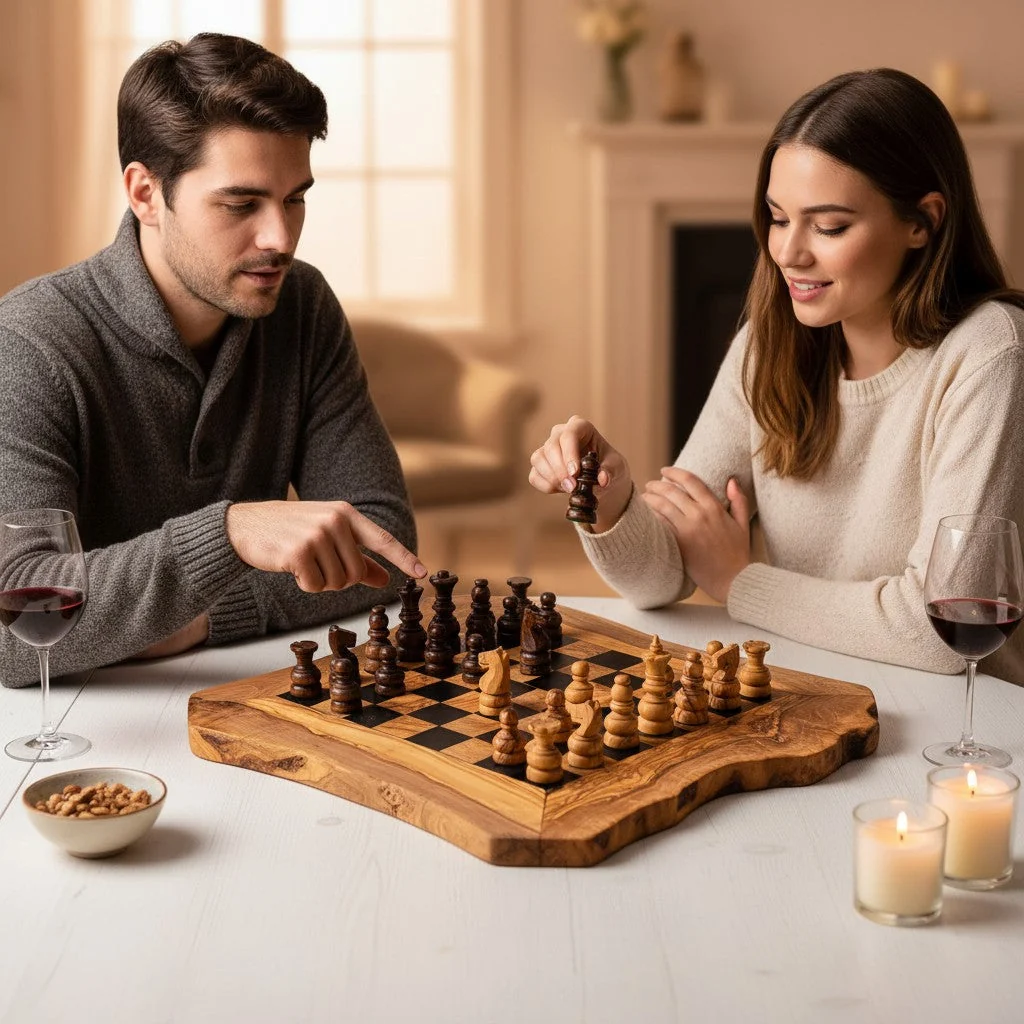 Handcrafted Olive Wood Flat Chess Board - Image 2