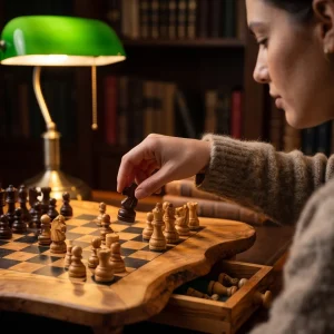 Handcrafted olive wood chess board with storage drawers and wooden chess pieces